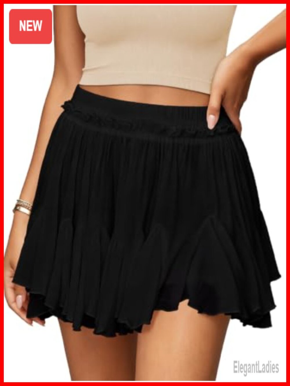 Pleated Mini Skorts Flowy Boho Ruffle Linen Blend with Pockets